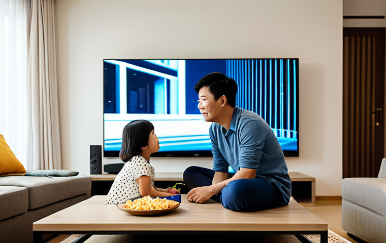 Cozy Home Entertainment**
A Vietnamese family (mother, father, child) are comfortably watching a movie on a large smart TV in their modern living room. The scene is warmly lit, with snacks and drinks on a coffee table. Show the glow of the TV screen illuminating their faces. The movie playing is a popular Vietnamese romantic comedy. The family is fully clothed in modest, comfortable clothes. safe for work, appropriate content, fully clothed, family-friendly, professional quality, perfect anatomy, correct proportions, natural pose, well-formed hands, proper finger count, natural body proportions.
**