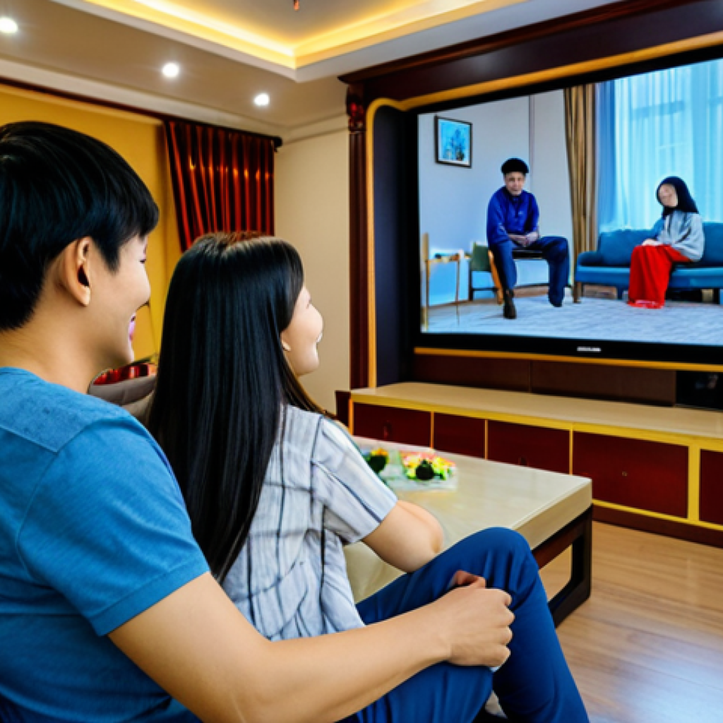 Focus on Vietnamese Cinema Accessibility**

A modern Vietnamese family (mother, father, child) sitting comfortably in a home theater, watching a movie on a large screen. The movie has clear Vietnamese subtitles displayed. The family is smiling and engaged. Soft, warm lighting. Background includes typical Vietnamese home decor elements.

*   **Keywords:** "family-friendly", "professional photography", "high quality", "perfect anatomy", "correct proportions", "natural pose", "fully clothed", "appropriate attire", "safe for work", "modern Vietnamese home", "Vietnamese subtitles", "cinema experience", "modest clothing"

**