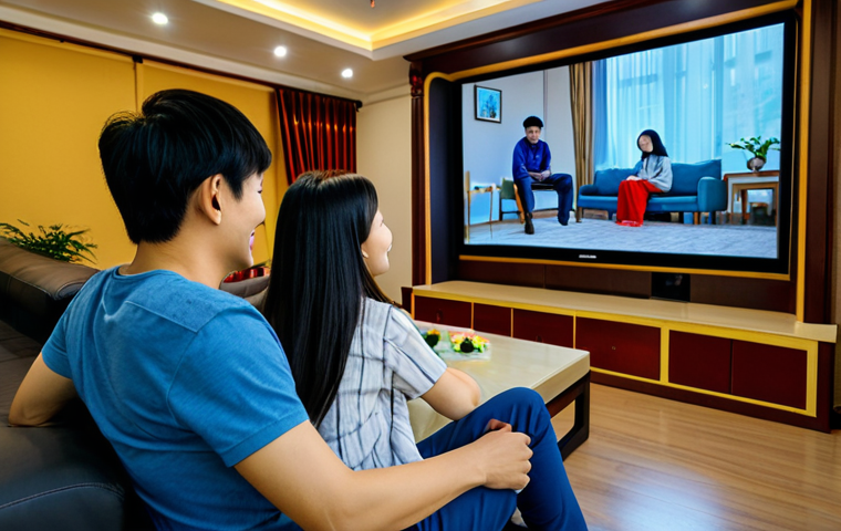 Focus on Vietnamese Cinema Accessibility**
A modern Vietnamese family (mother, father, child) sitting comfortably in a home theater, watching a movie on a large screen. The movie has clear Vietnamese subtitles displayed. The family is smiling and engaged. Soft, warm lighting. Background includes typical Vietnamese home decor elements.
* **Keywords:** "family-friendly", "professional photography", "high quality", "perfect anatomy", "correct proportions", "natural pose", "fully clothed", "appropriate attire", "safe for work", "modern Vietnamese home", "Vietnamese subtitles", "cinema experience", "modest clothing"
**