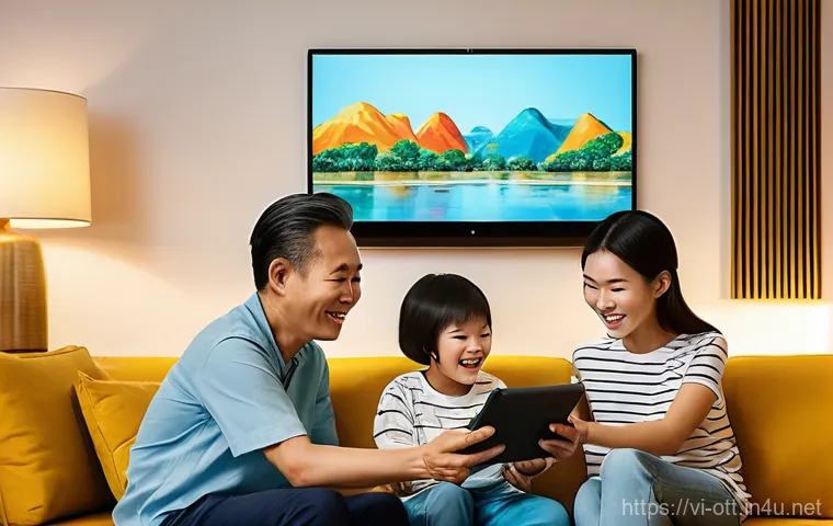 OTT 플랫폼 광고 수익 - **Prompt:** A diverse group of Vietnamese individuals happily engaging with various Over-The-Top (OT...