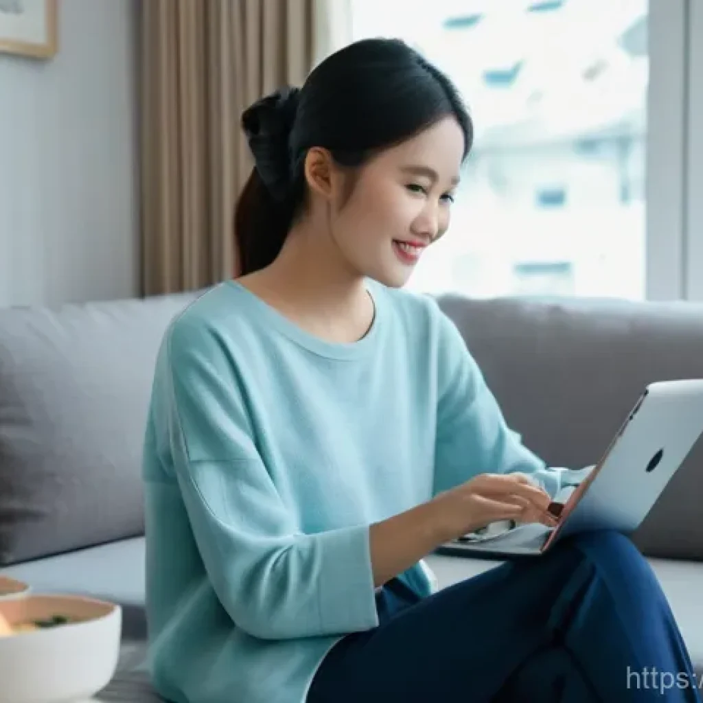 OTT 해외 시청 방법 - **Prompt:** A young Vietnamese woman, around 22 years old, with a radiant, satisfied smile, is comfo...