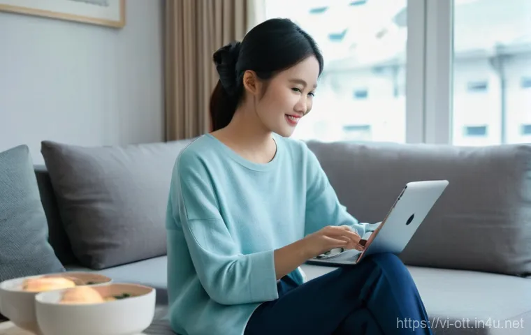 OTT 해외 시청 방법 - **Prompt:** A young Vietnamese woman, around 22 years old, with a radiant, satisfied smile, is comfo...