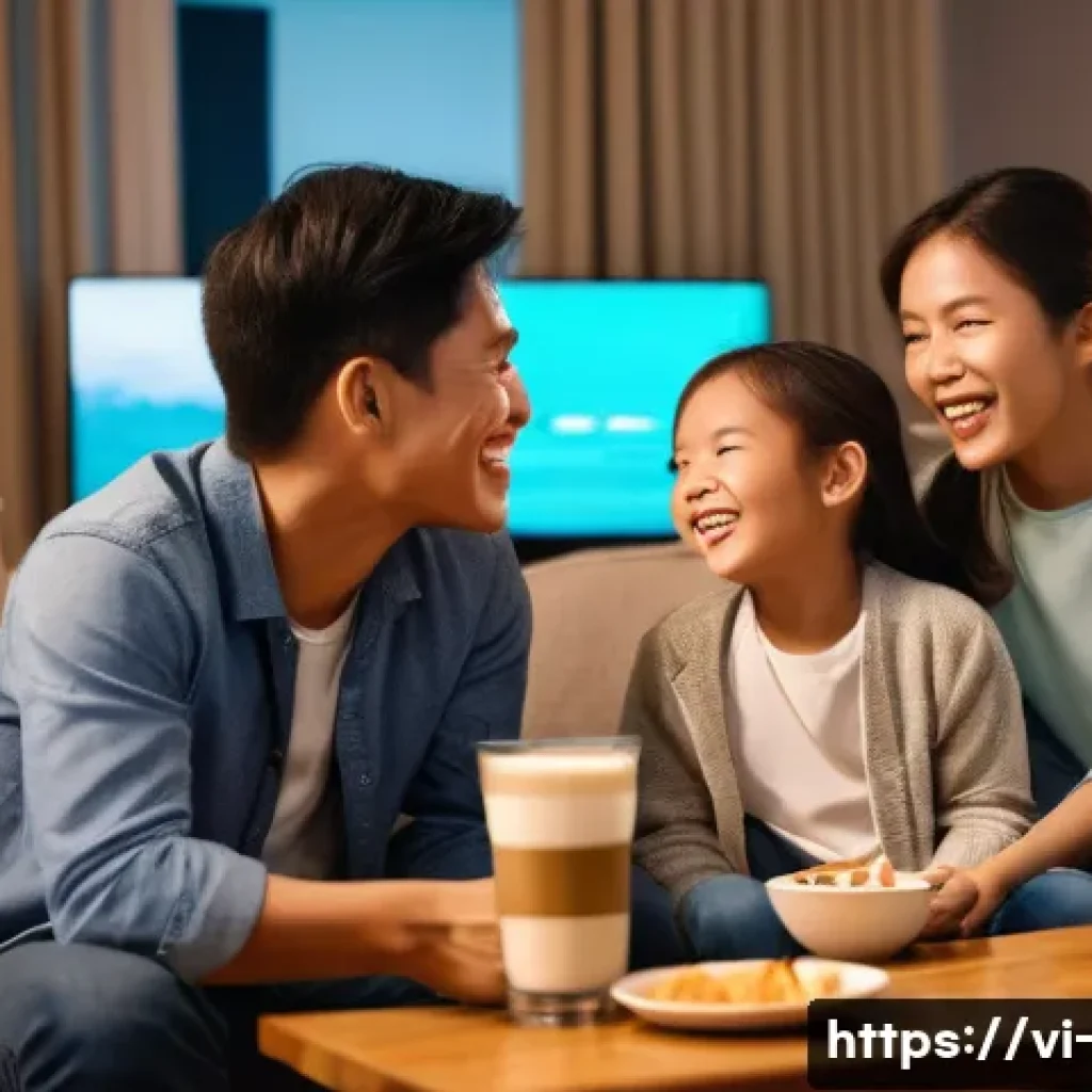 OTT 콘텐츠 제작사 관계 - **Prompt 1: Family Entertainment Evening**
A happy Vietnamese family, consisting of a mother, fa...