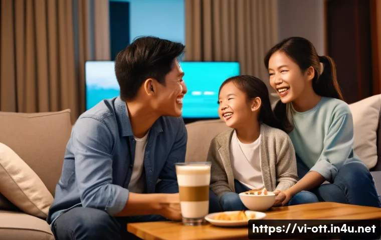 OTT 콘텐츠 제작사 관계 - **Prompt 1: Family Entertainment Evening**
A happy Vietnamese family, consisting of a mother, fa...