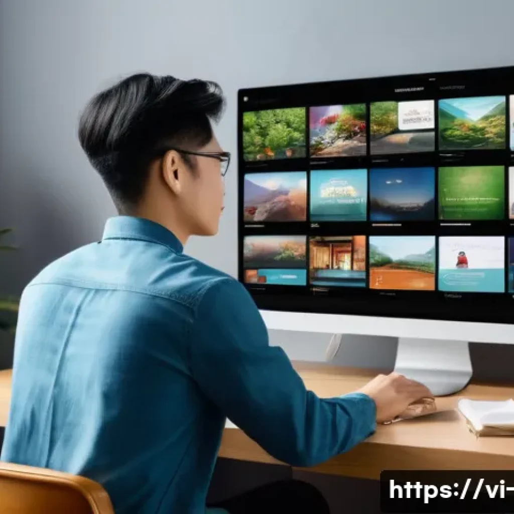 OTT와 데이터 추적 기술 - A modern digital workspace scene showing a Vietnamese young professional sitting at a sleek desk wit...