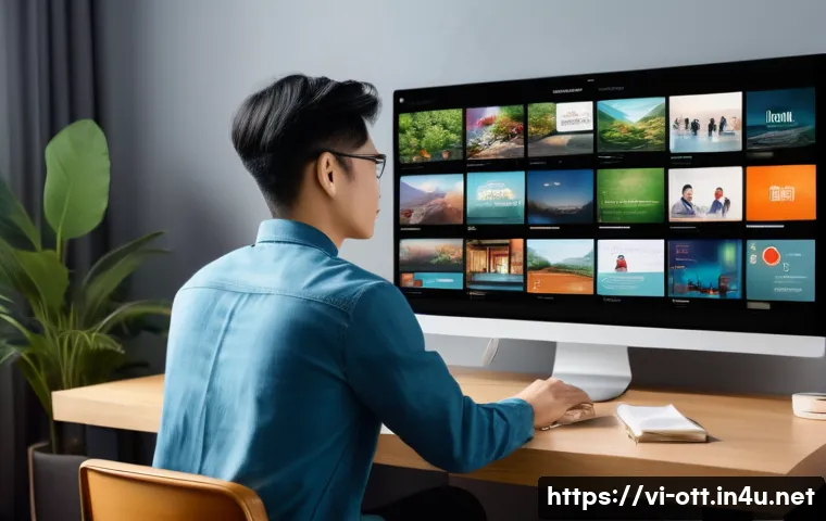 OTT와 데이터 추적 기술 - A modern digital workspace scene showing a Vietnamese young professional sitting at a sleek desk wit...