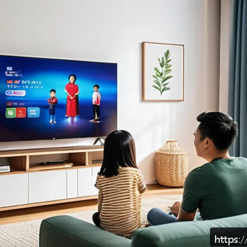 OTT와 엔터테인먼트 혁신 - A modern Vietnamese family enjoying entertainment together in a cozy living room, watching a Vietnam...